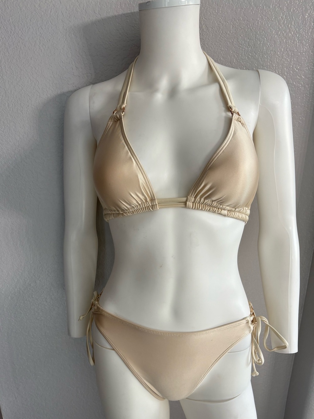 Cream Tie-Side Triangle Bikini Set - Chic Beachwear
